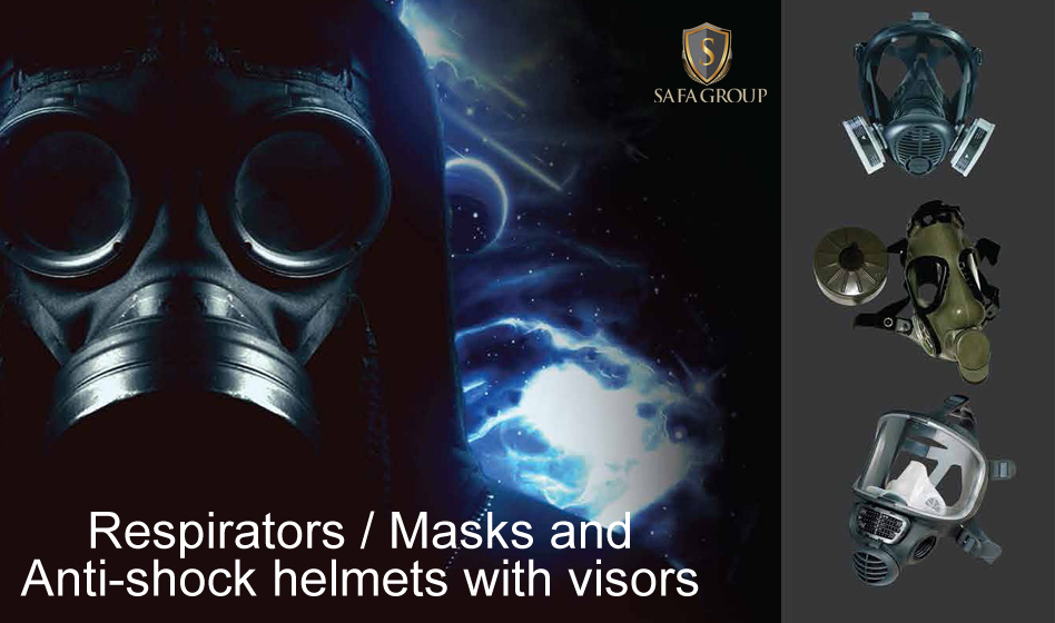 Respirators / Masks and Anti-shock helmets with visors